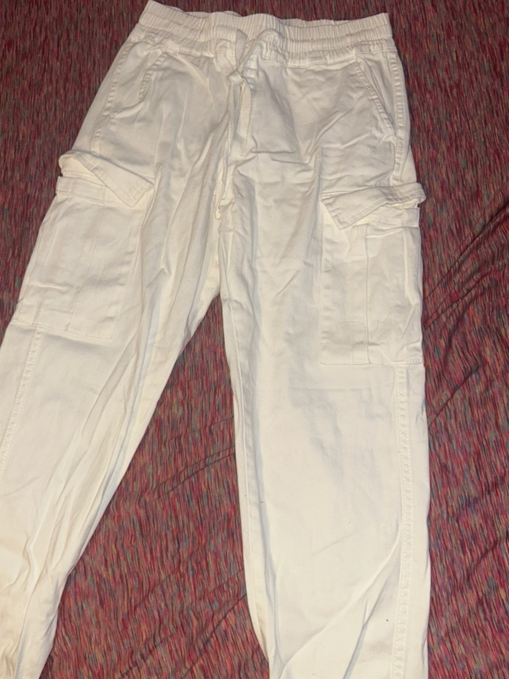 Men's White Cargo Jogger Pants - Drawstring Waist